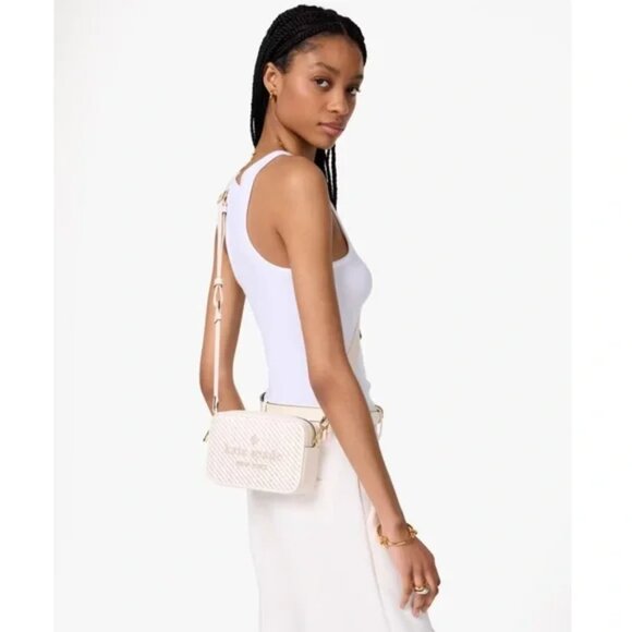 NWT Kate Spade Meringue White Oh Snap Straw Camera Crossbody Bag - Picture 2 of 5